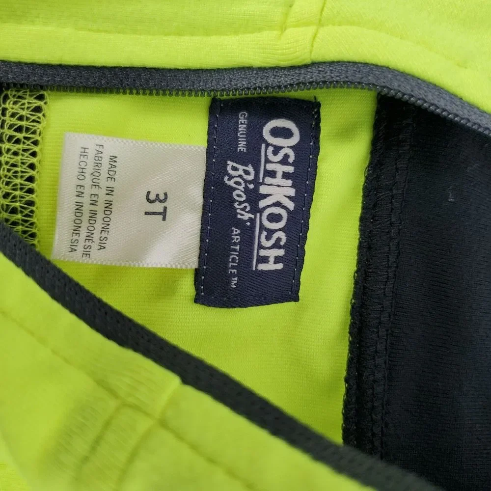 Osh Kosh Boys Reflective‎ 1/4 Zip Top Size 3T Neon Yellow Black